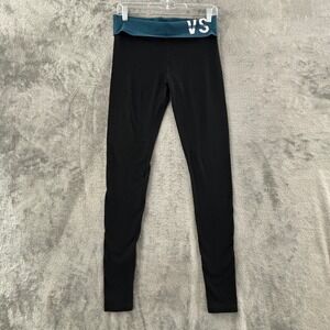 Victoria's Secret VS Foldover Waist Leggings Womens S Black Teal Yoga Pants Logo